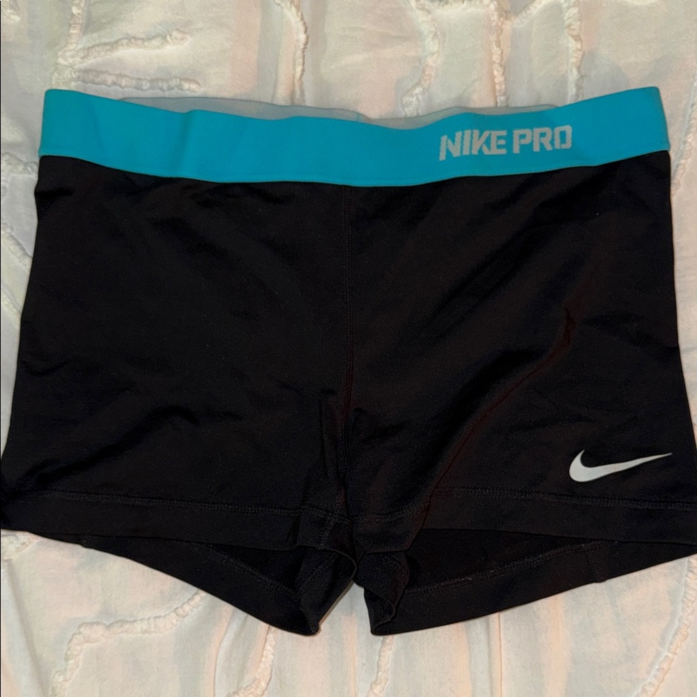 Nike Pro Black Shorts with Blue Waistband